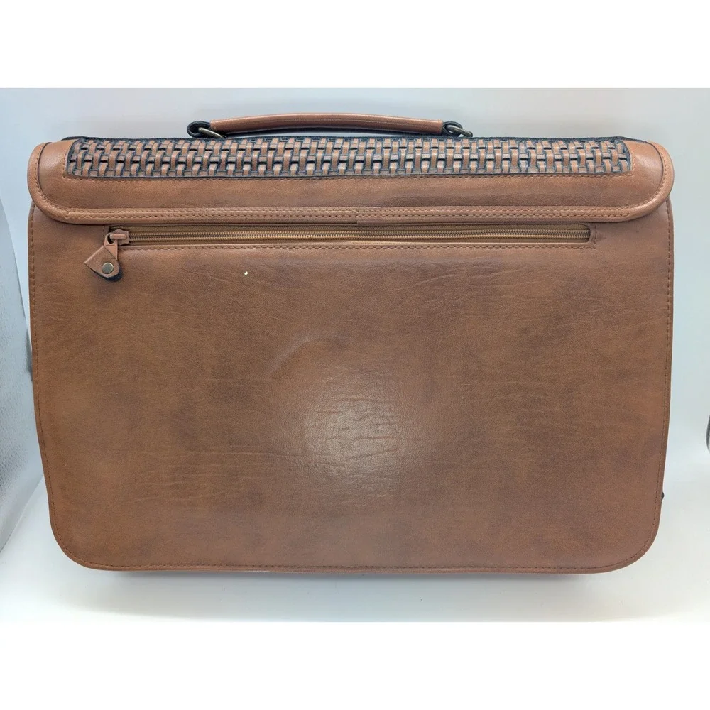 Vintage Warren Reed Brown Woven Faux Leather Briefcase Satchel Bag